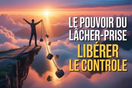 Illustration d'une homme en haut d'une falaise se libérant des chaines symbolisant le lâcher le prise